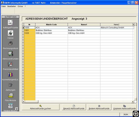 Auswahl Adressen/Kundenübersicht
